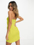 ASOS DESIGN satin bandeau mini dress with gathered waist detail in chartreuse