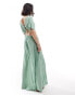 ASOS DESIGN modal short sleeve v neck maxi dress with rope tie details in green