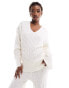 NA-KD v neck cable knit sweater co-ord in off white