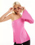 Monki long sleeve one shoulder top in pink 90s wash