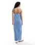 ASOS DESIGN denim bow tie maxi dress in bleach