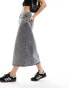 ONLY studded denim midi skirt with front slit in washed grey