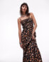 Topshop shirred midi dress in animal print