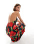 Mango halterneck flower midi dress in black and red