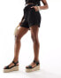 Kaiia crochet drawstring shorts in black