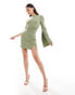 ASOS DESIGN one sleeve tie side mini dress in sage green