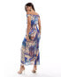 ASOS DESIGN mesh slouchy bardot maxi dress with ruched skirt in abstract paintwork print