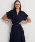 Women's Self-Belt Roll-Tab Sleeve Surplice Crepe Dress