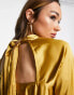 River Island tie back swing mini dress in gold satin