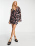 ASOS DESIGN ruched mini dress with fluted sleeves in butterfly print