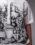 Topman premium heavyweight extreme oversized fit t-shirt with front and back medieval scene print in ecru