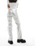 Only metallic straight leg trousers in silver