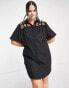 ASOS DESIGN Curve crochet shirt dress in black