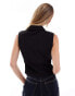 Mango zip through jersey sleeveless top in black