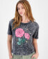 Juniors' Celestial Rose-Graphic Crewneck T-Shirt