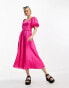 & Other Stories linen puff sleeve belted midaxi dress in pink