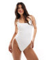 South Beach textured cross back high leg swimsuit in off white