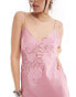 ASOS DESIGN satin lace applique cami strap midi dress in pink