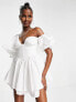 ASOS LUXE one shoulder cotton dress with corset detail and ruffles in white