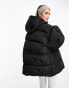 ASOS Weekend Collective waisted padded coat with logo in black