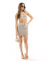 ASOS DESIGN knitted mock crochet halter top co-ord in stone