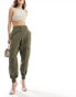 River Island cuffed hem belted cargo trouser in khaki