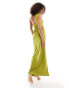 ASOS DESIGN cut out ruched detail maxi dress with split in olive green