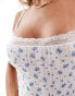 ASOS DESIGN rib and lace floral body in blue & white