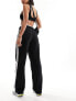 River Island wide leg side stripe jogger in black