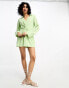 NA-KD x Stephsa twist front linen mini shirt dress in green