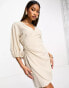 NA-KD wrap linen mini dress in beige