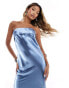 In The Style exclusive liquid satin bandeau cut out back maxi dress in turquoise