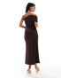 ASOS DESIGN structured bardot midi dress with dart detailing in chocolate