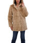 Women's Hooded Grooved Faux Fur Coat