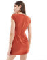 ASOS DESIGN asymmetric neckline mini dress in rust