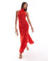 ASOS DESIGN sheer burnout halterneck maxi dress with low back in red