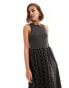 ASOS DESIGN ribbed tank midi dress with broderie skirt in charcoal grey