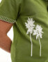 Another Influence linen mix embroidery revere collar shirt in green