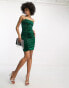 QED London Tall ruched velvet mini dress with chain straps in dark green