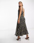 ASOS DESIGN scoop neck midi slip dress in black ditsy print