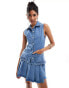 ASOS DESIGN denim fitted waistcoat in mid blue