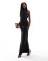 Vesper sleeveless high neck low back column maxi dress in black