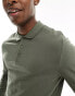 ASOS DESIGN long sleeve smart pique polo in khaki