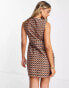 ASOS DESIGN twill button down mini dress in brown retro print