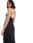 ASOS DESIGN satin halter neck maxi dress with gathered bust and keyhole split in black