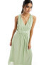 Vila Bridesmaid wrap waist detail maxi dress with pleat front in sage green