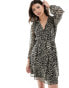 Only v neck tie waist mini smock dress in leopard