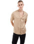 ASOS DESIGN relaxed collarless shirt in stone satin