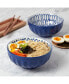 6.5" Cobalt Cafe Fluted Stoneware Ramen Noodle Bowls, Set of 2