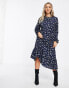 Missguided midi smock dress with ruffle hem in ditsy floral